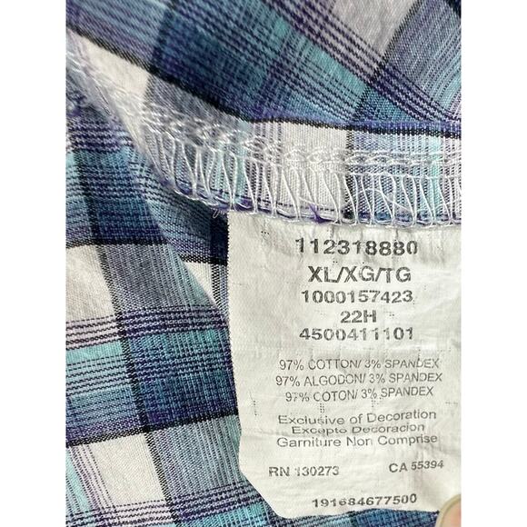 Wrangler Mens 20X Competition Advanced Comfort Size XL Blue Plaid Pearl Snap - Picture 4 of 8